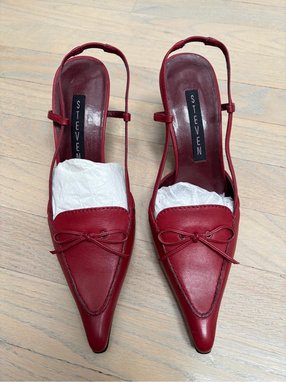 Steve Madden (Steven) Burgundy Leather Pointed Slingback Loafers with Bow